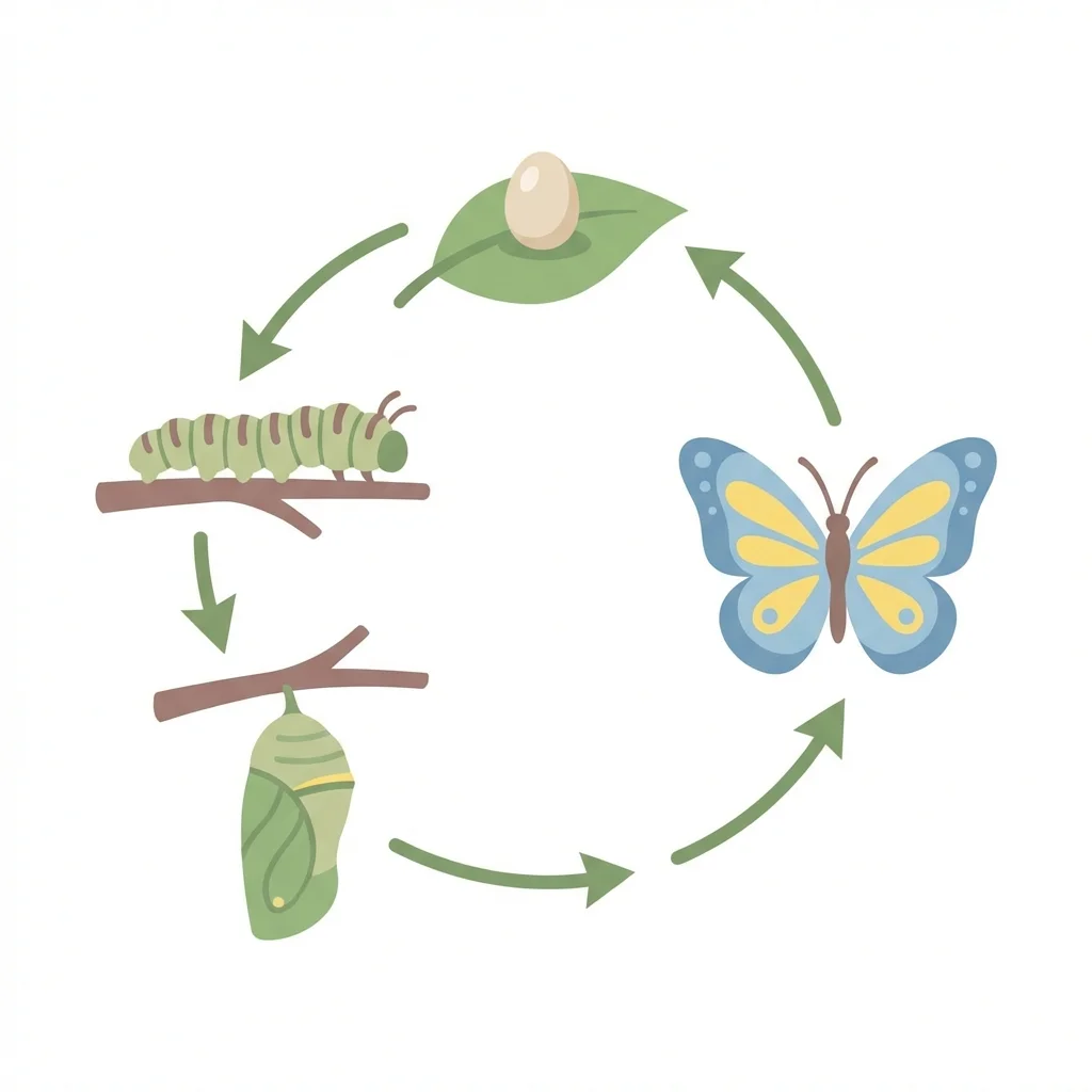 A science worksheet showing the stages of a butterfly's life cycle with matching descriptions